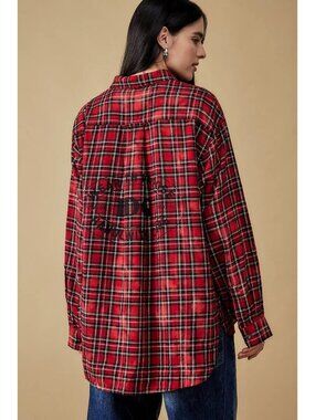 BDG Urban Outfitters Rae Red Oversized Lightweight Flannel Shirt S NEW Cotton